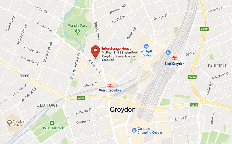 Map showing Interchange House, Station Road, Croydon, near West Croydon Station